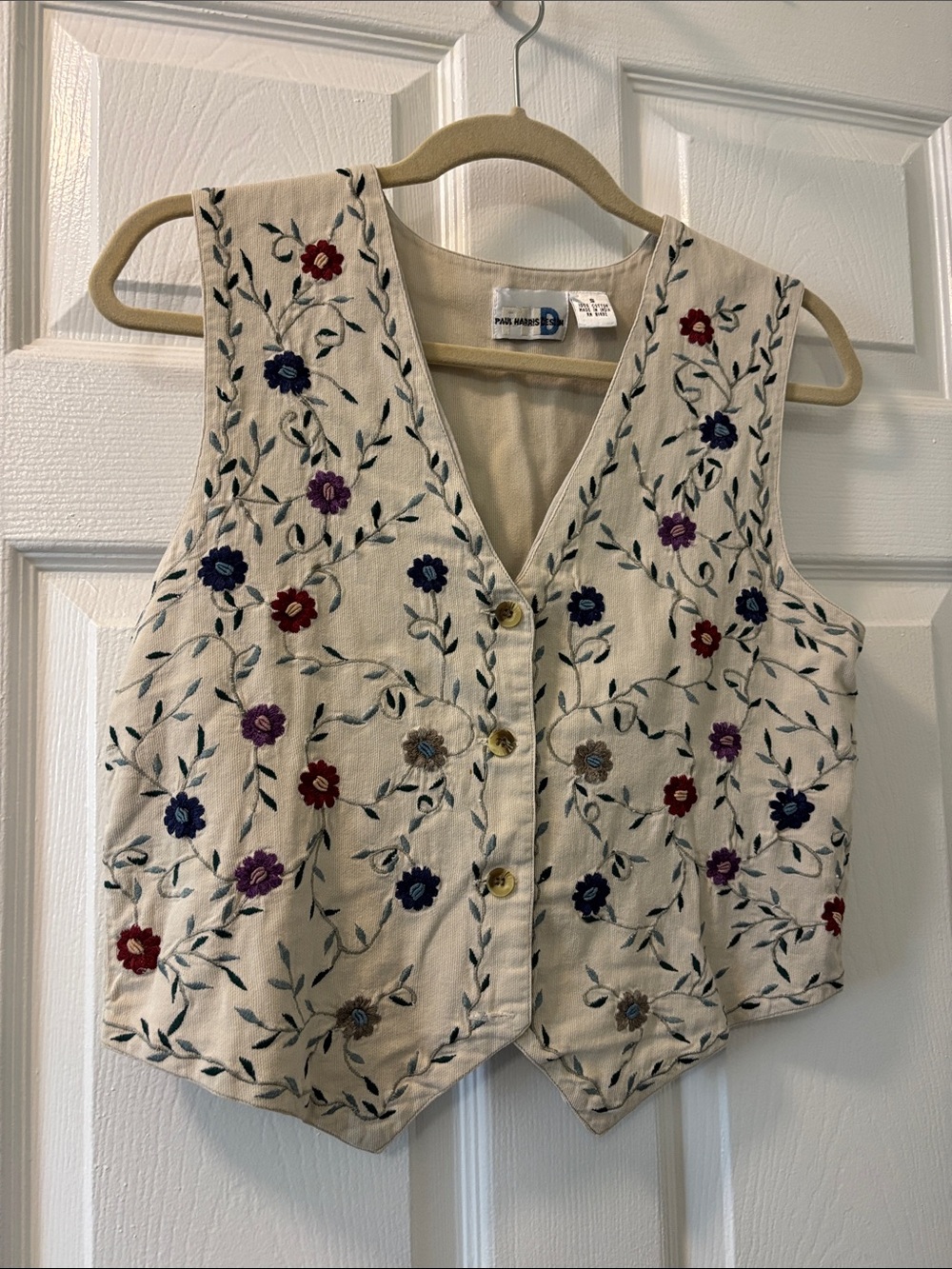 Embroidered Floral Cream Vest - Ralph Lauren Style